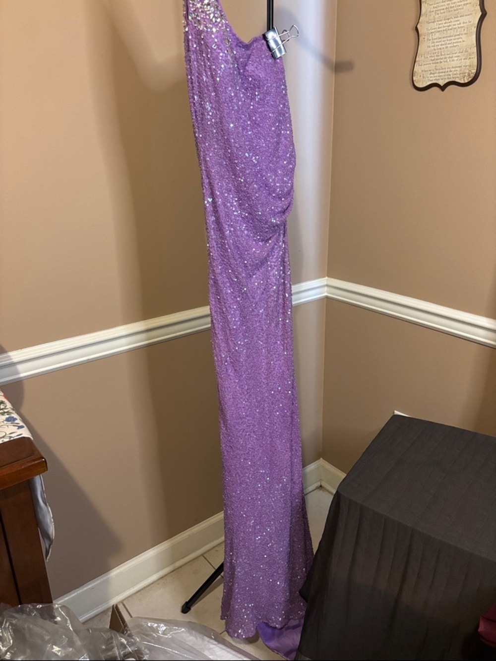Jovani Lavender Sequin One-Shoulder Prom Gown